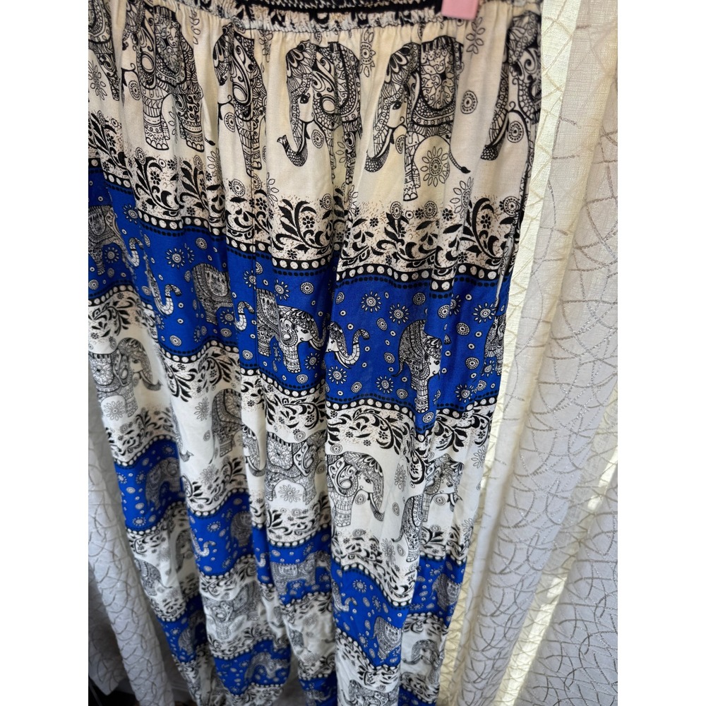 Vintage Inspired Elephant Print Harem Pants Boho Lounge Festival Wear Blue/Black - Picture 8 of 9
